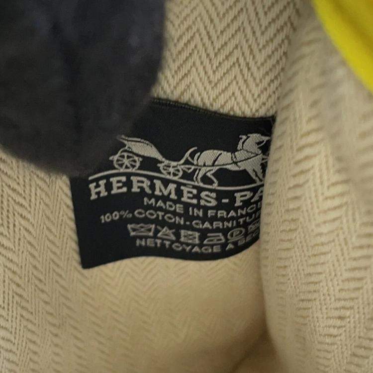 Pre Owned Hermes Fauve Le Corner PM Citron Ochre Toile Chevrons Flat Pouch