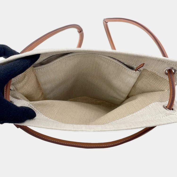 Pre Owned Hermes Aline Backpack Beige Natural Toile Chevrons Barenia Leather Shoulder Bag