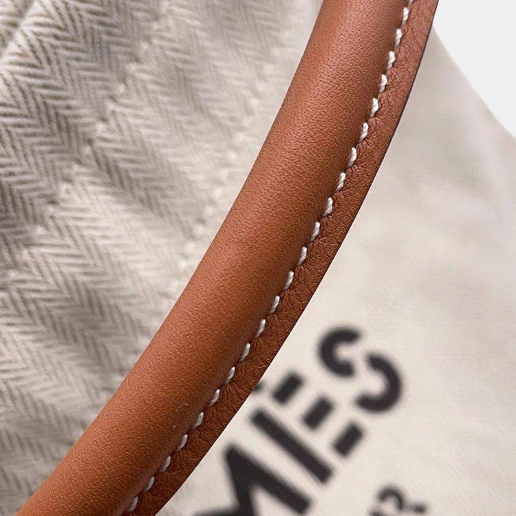 Pre Owned Hermes Aline Backpack Beige Natural Toile Chevrons Barenia Leather Shoulder Bag