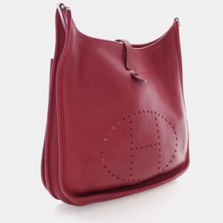 Pre Owned Hermes Evelyne III PM Rouge Clemence Leather Shoulder Bag