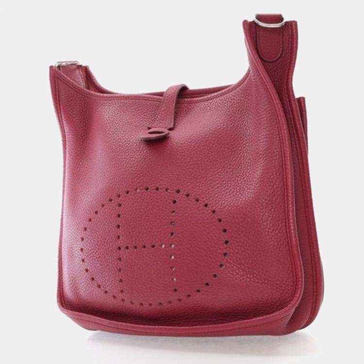 Pre Owned Hermes Evelyne III PM Rouge Clemence Leather Shoulder Bag