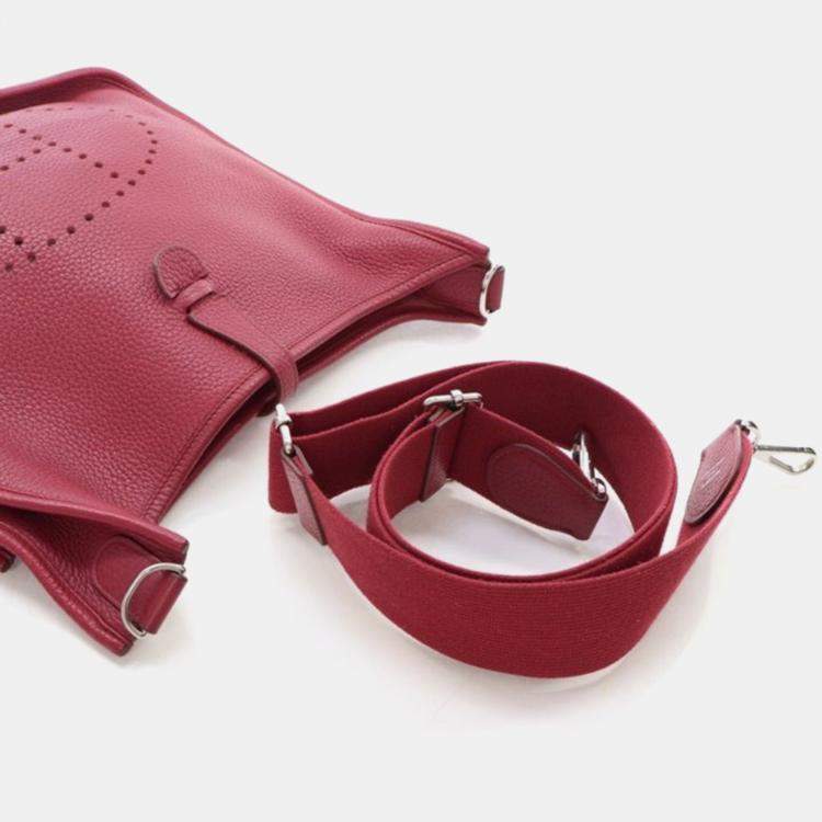 Pre Owned Hermes Evelyne III PM Rouge Clemence Leather Shoulder Bag