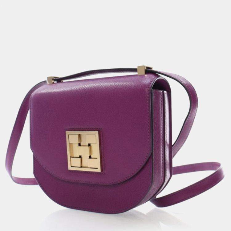 Pre Owned Hermes Mosaique AU 24 Purple Chevre Shoulder Bag
