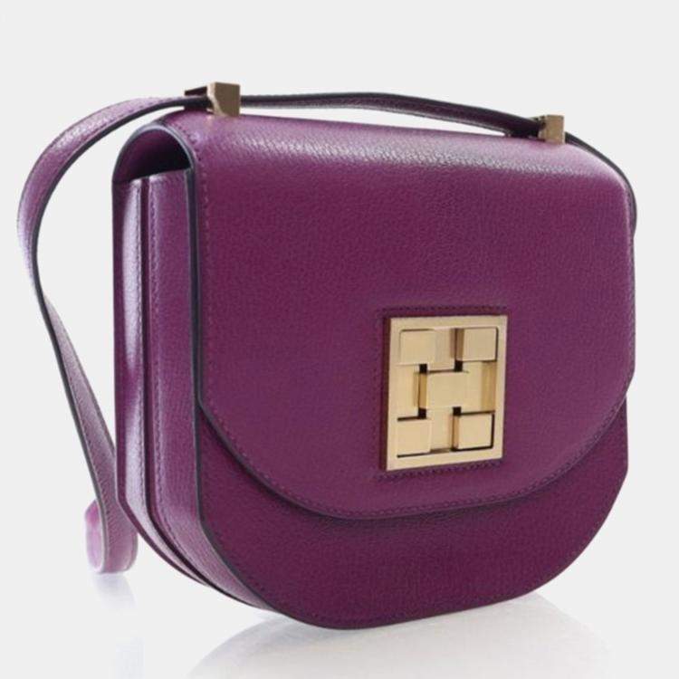 Pre Owned Hermes Mosaique AU 24 Purple Chevre Shoulder Bag