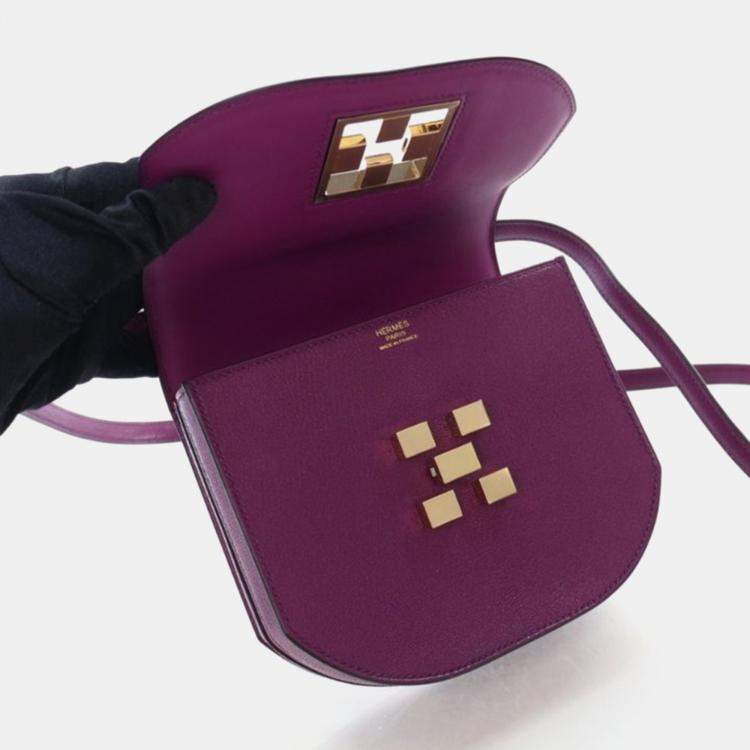 Pre Owned Hermes Mosaique AU 24 Purple Chevre Shoulder Bag