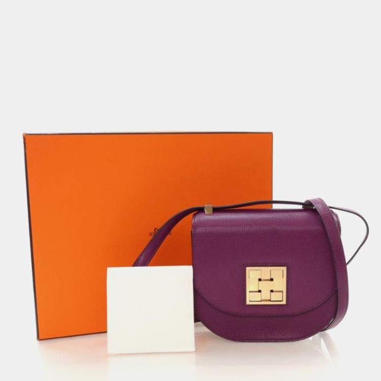 Pre Owned Hermes Mosaique AU 24 Purple Chevre Shoulder Bag