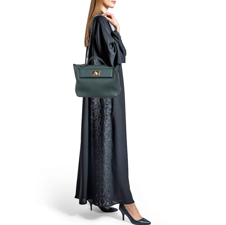 Pre Owned Hermès Vert Cypress Togo and Swift Leather Gold Finish 24/24 29 Bag