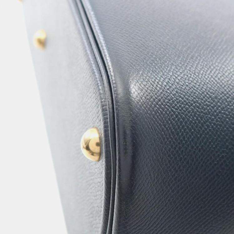 Pre Owned Hermes Bolide 35 Blue Indigo Courchevel Leather Top Handle Bag