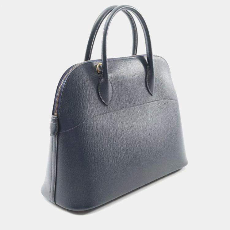 Pre Owned Hermes Bolide 35 Blue Indigo Courchevel Leather Top Handle Bag