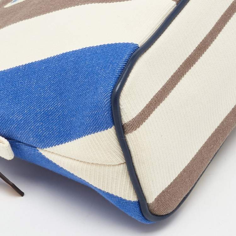 Pre Owned Hermes Rayures Rocabar Stripe Canvas Bolide Medium Travel Pouch Bag