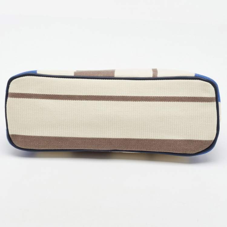 Pre Owned Hermes Rayures Rocabar Stripe Canvas Bolide Medium Travel Pouch Bag