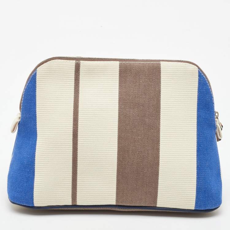 Pre Owned Hermes Rayures Rocabar Stripe Canvas Bolide Medium Travel Pouch Bag
