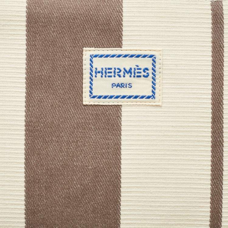 Pre Owned Hermes Rayures Rocabar Stripe Canvas Bolide Medium Travel Pouch Bag