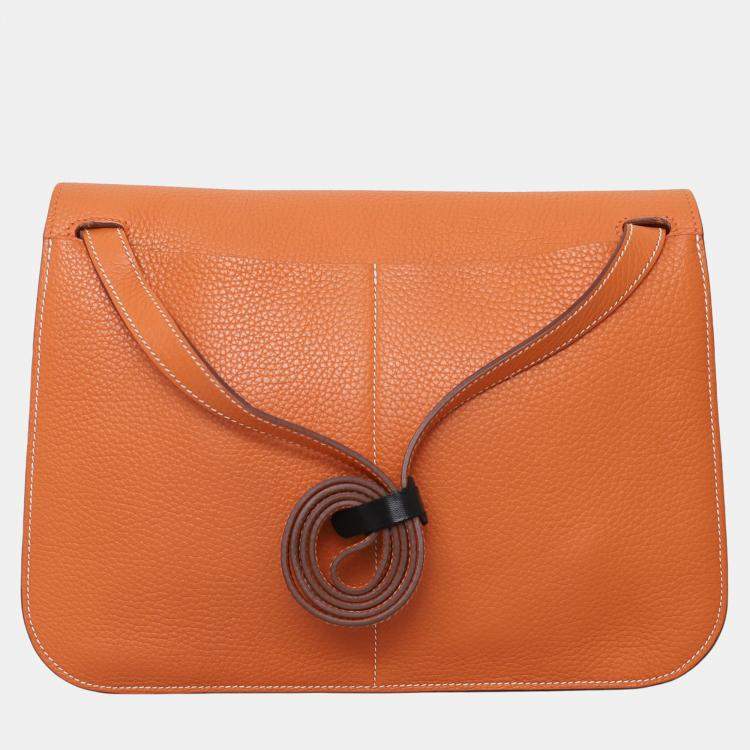 Pre Owned Hermes Halzan 31 Orange Clemence Leather Bag