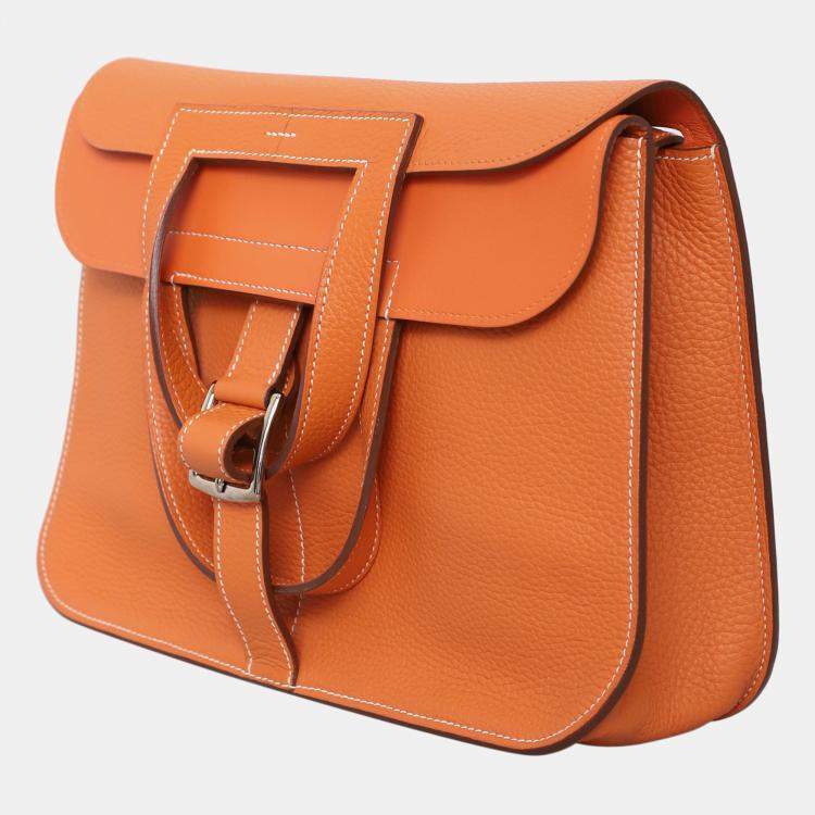 Pre Owned Hermes Halzan 31 Orange Clemence Leather Bag