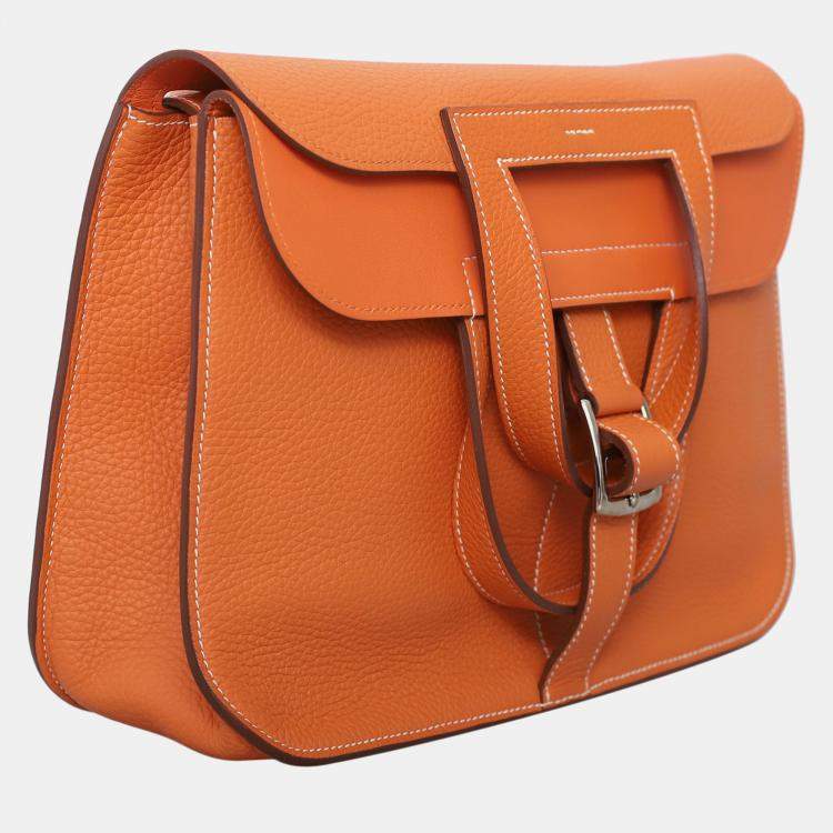 Pre Owned Hermes Halzan 31 Orange Clemence Leather Bag