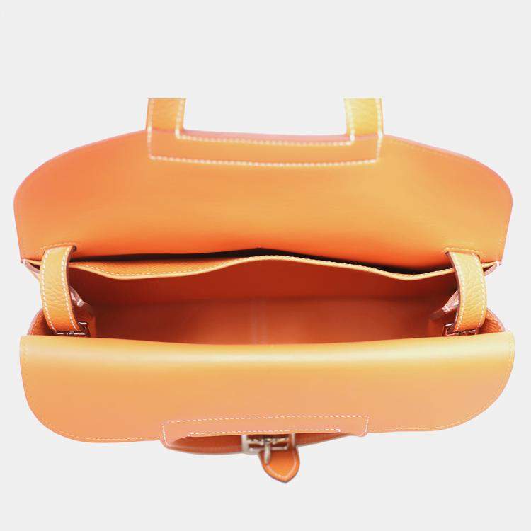 Pre Owned Hermes Halzan 31 Orange Clemence Leather Bag