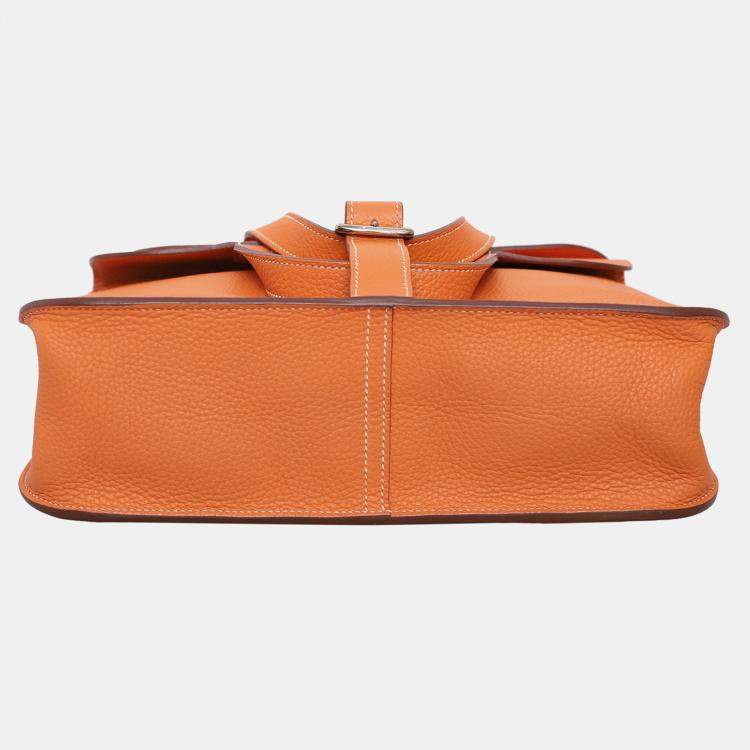 Pre Owned Hermes Halzan 31 Orange Clemence Leather Bag