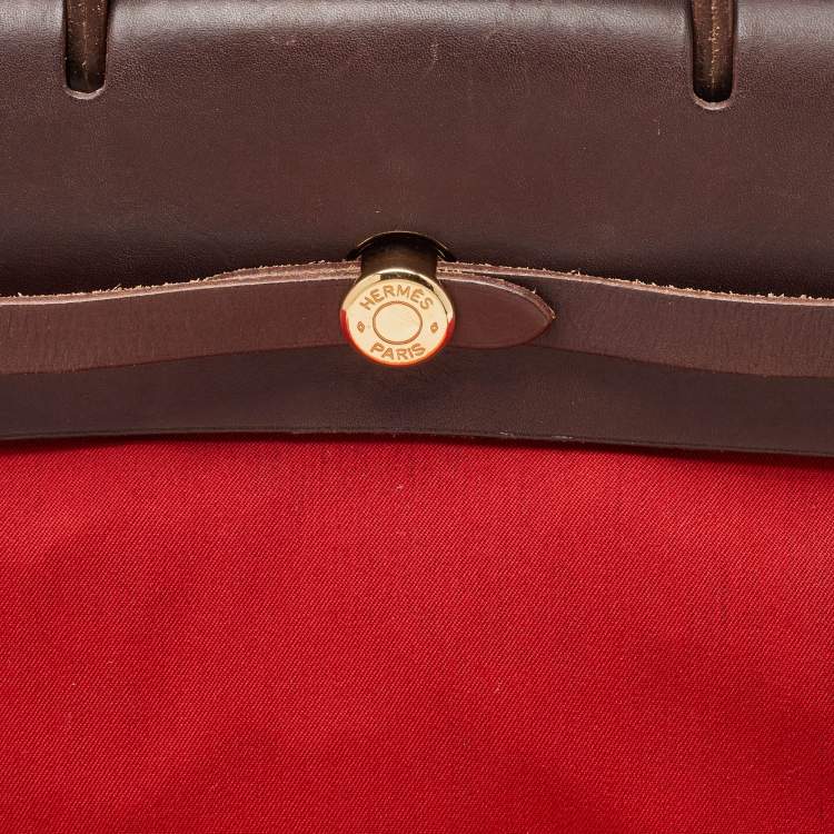 Pre Owned Hermes Brick Red/Moka Toile Canvas and Vache Hunter Herbag 31 Bag