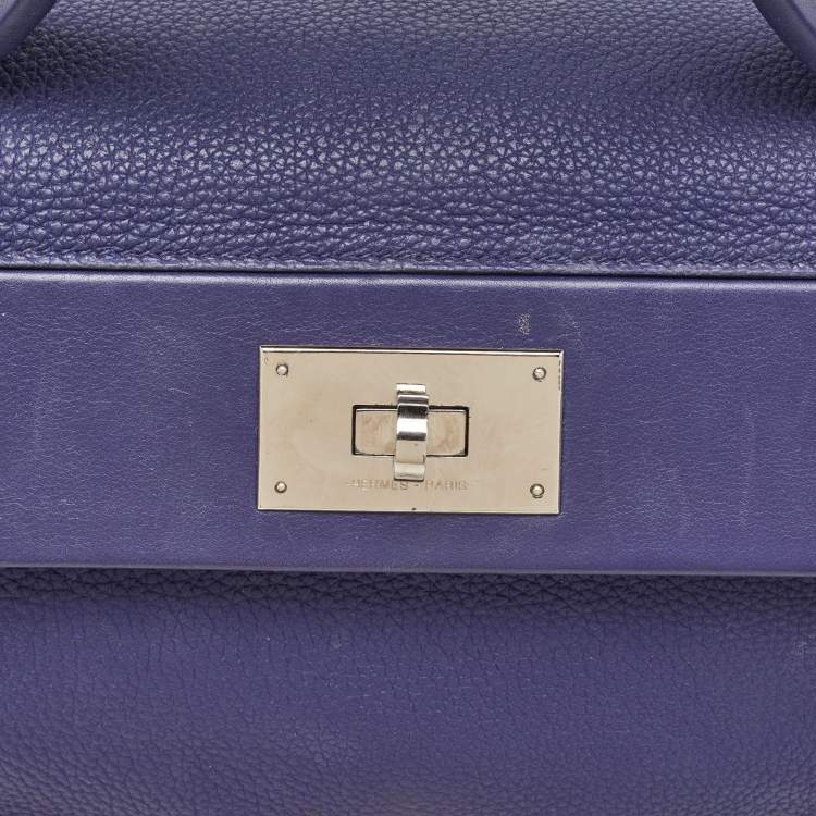 Pre Owned Hermes Blue Encre Togo and Swift Leather Palladium Finish 24/24 35 Bag