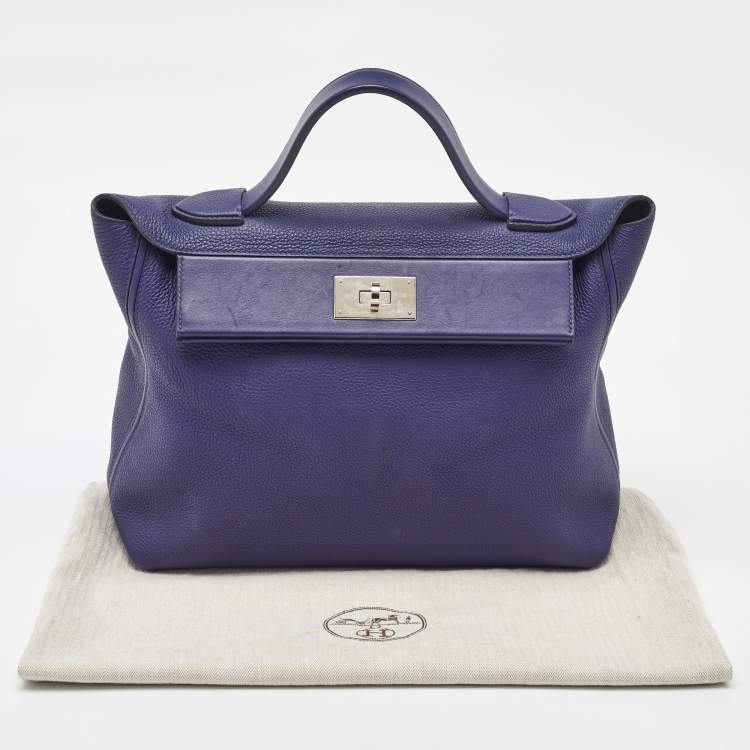 Pre Owned Hermes Blue Encre Togo and Swift Leather Palladium Finish 24/24 35 Bag