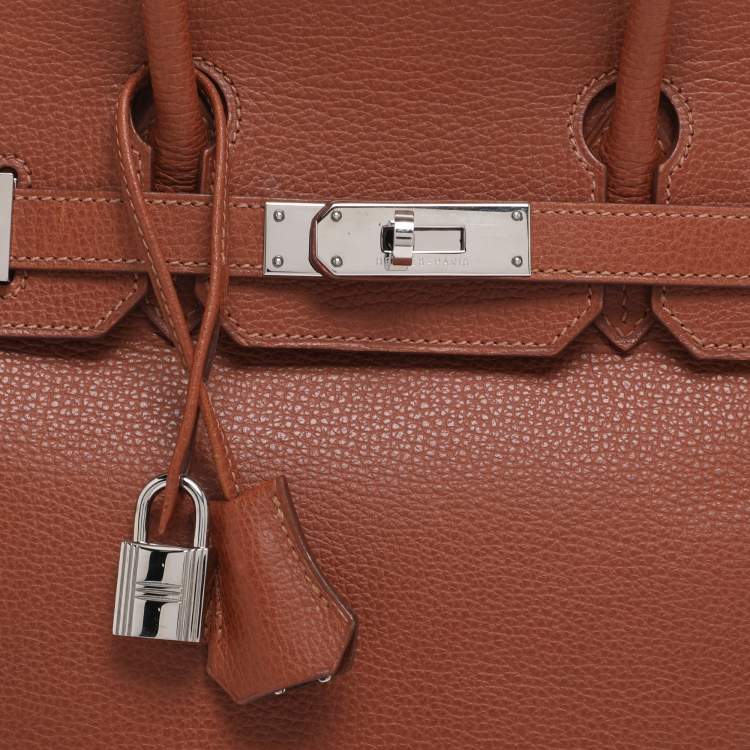 Pre Owned Hermes Noisette Evercolor Leather  Palladium Hardware Birkin 30 Bag