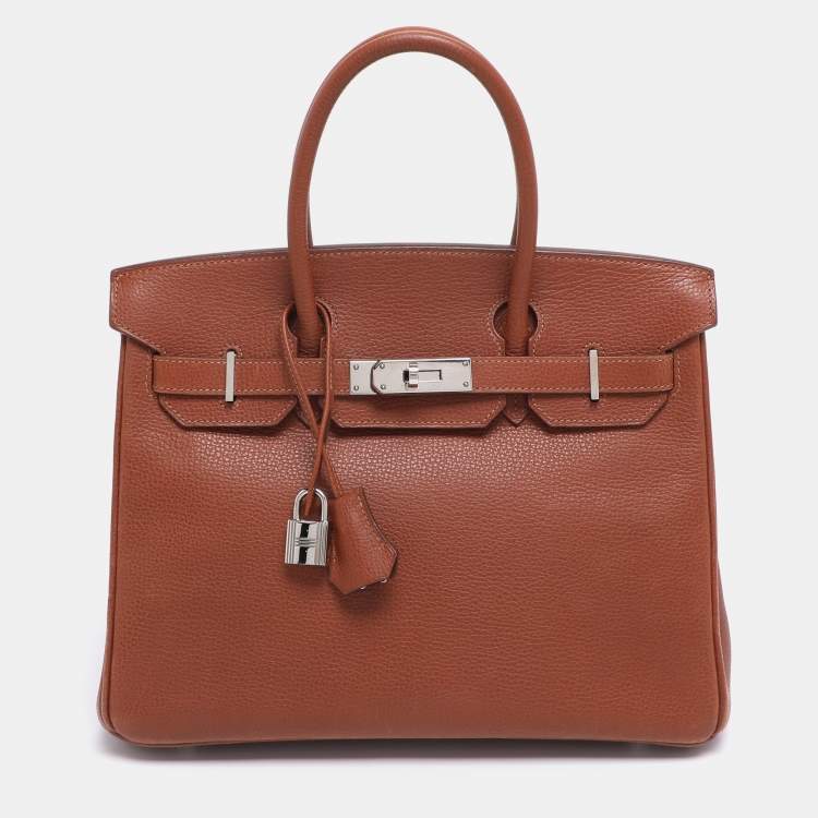 Pre Owned Hermes Noisette Evercolor Leather  Palladium Hardware Birkin 30 Bag