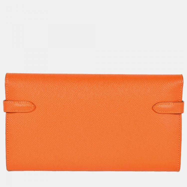 Pre Owned Hermes Kelly Wallet Long Orange Epsom Leather Wallet
