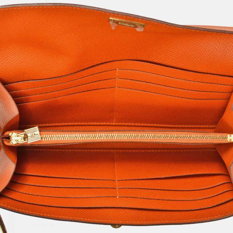 Pre Owned Hermes Kelly Wallet Long Orange Epsom Leather Wallet