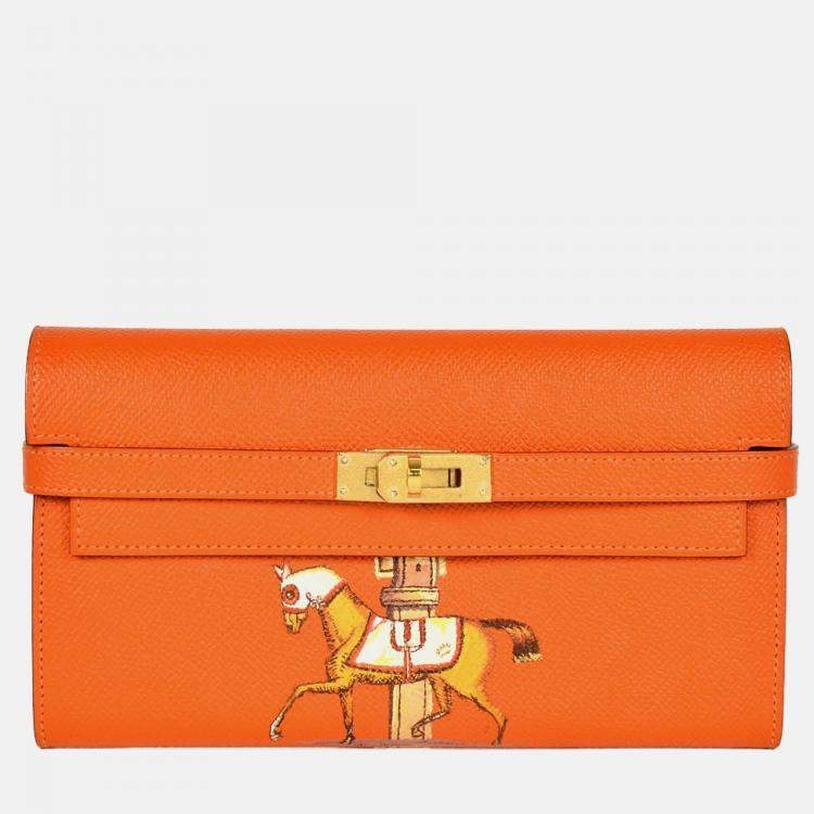 Pre Owned Hermes Kelly Wallet Long Orange Epsom Leather Wallet