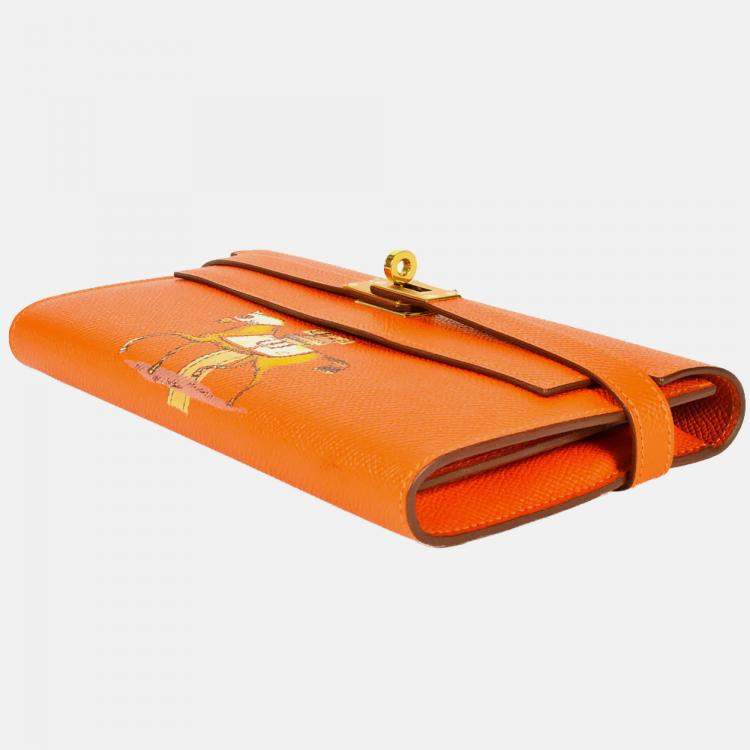 Pre Owned Hermes Kelly Wallet Long Orange Epsom Leather Wallet