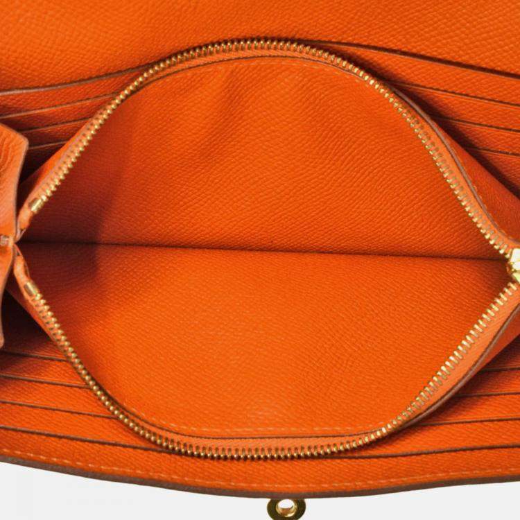 Pre Owned Hermes Kelly Wallet Long Orange Epsom Leather Wallet