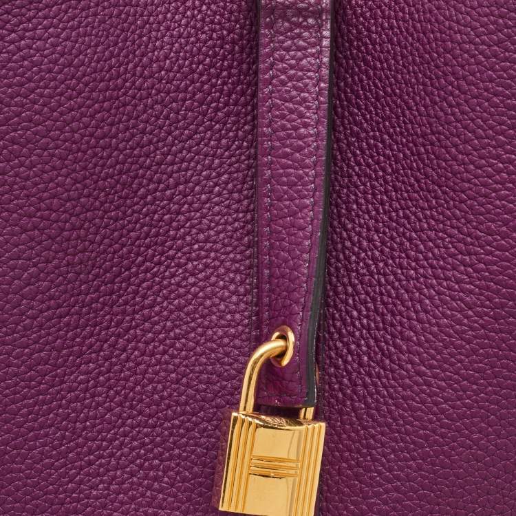 Pre Owned Hermes Anemone Taurillon Maurice Leather Gold Finish Picotin Lock 22 Bag