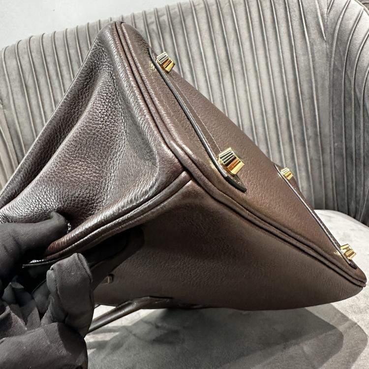 Pre Owned Hermes Birkin 25 Ebony Brown Saddle Leather Tote Bag