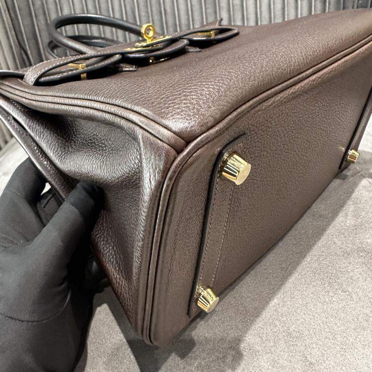 Pre Owned Hermes Birkin 25 Ebony Brown Saddle Leather Tote Bag