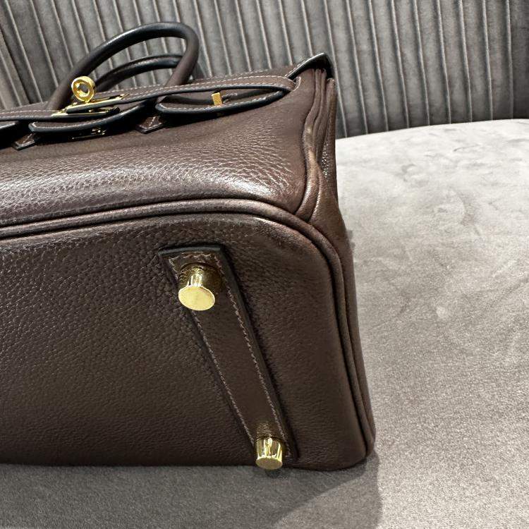 Pre Owned Hermes Birkin 25 Ebony Brown Saddle Leather Tote Bag