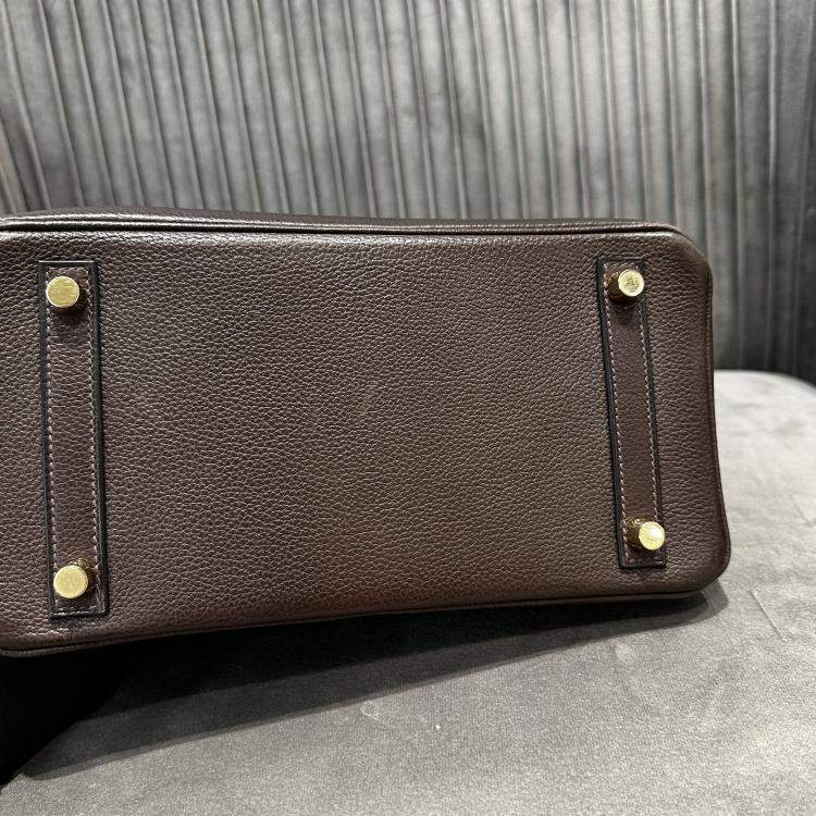 Pre Owned Hermes Birkin 25 Ebony Brown Saddle Leather Tote Bag