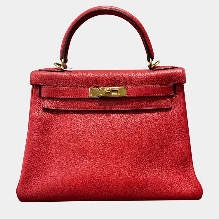 Pre Owned Hermes Kelly 28 Red Togo Leather Handbag