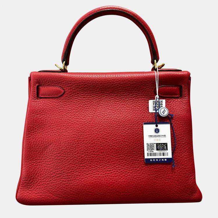 Pre Owned Hermes Kelly 28 Red Togo Leather Handbag