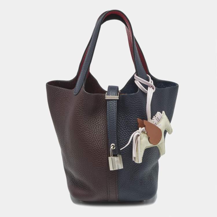 Pre Owned Hermès Bleu Nuit/Rouge Sellier/Framboise Taurillon Clemence Leather Picotin Lock 18 Bag