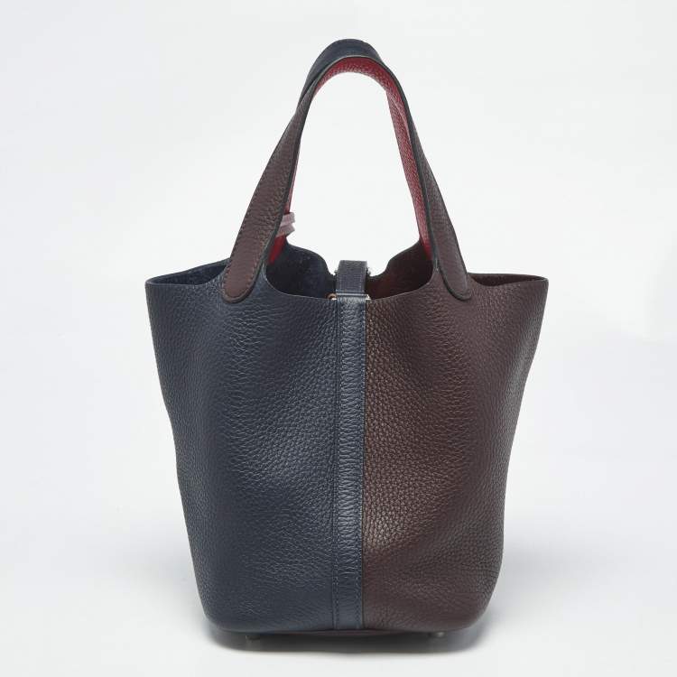 Pre Owned Hermès Bleu Nuit/Rouge Sellier/Framboise Taurillon Clemence Leather Picotin Lock 18 Bag