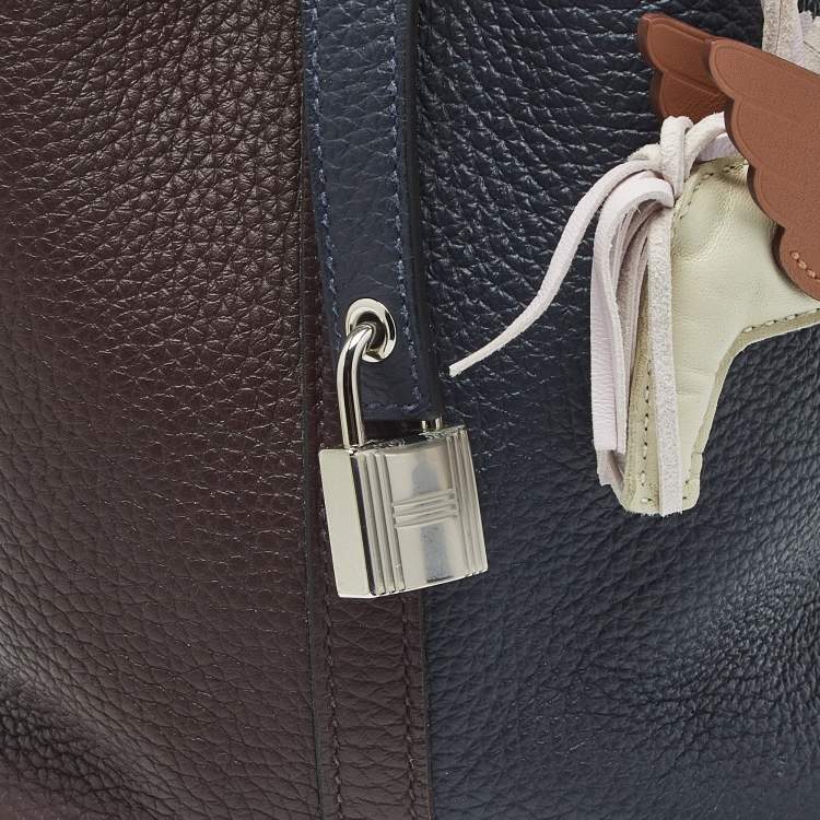 Pre Owned Hermès Bleu Nuit/Rouge Sellier/Framboise Taurillon Clemence Leather Picotin Lock 18 Bag