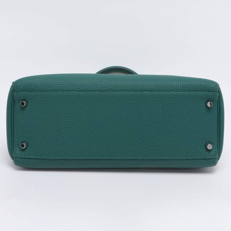 Pre Owned Hermes Vert Verone Clemence Leather Palladium Finish Kelly Retourne 32 Bag