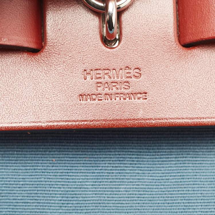 Pre Owned Hermes Blue Agate/Rouge H Canvas and Leather Herbag 28 Bag