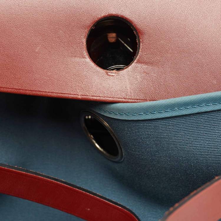 Pre Owned Hermes Blue Agate/Rouge H Canvas and Leather Herbag 28 Bag