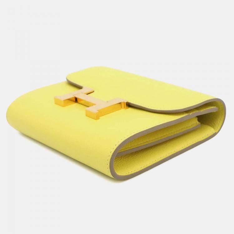 Pre Owned Hermes Constance Slim Lime Evercolor Wallet