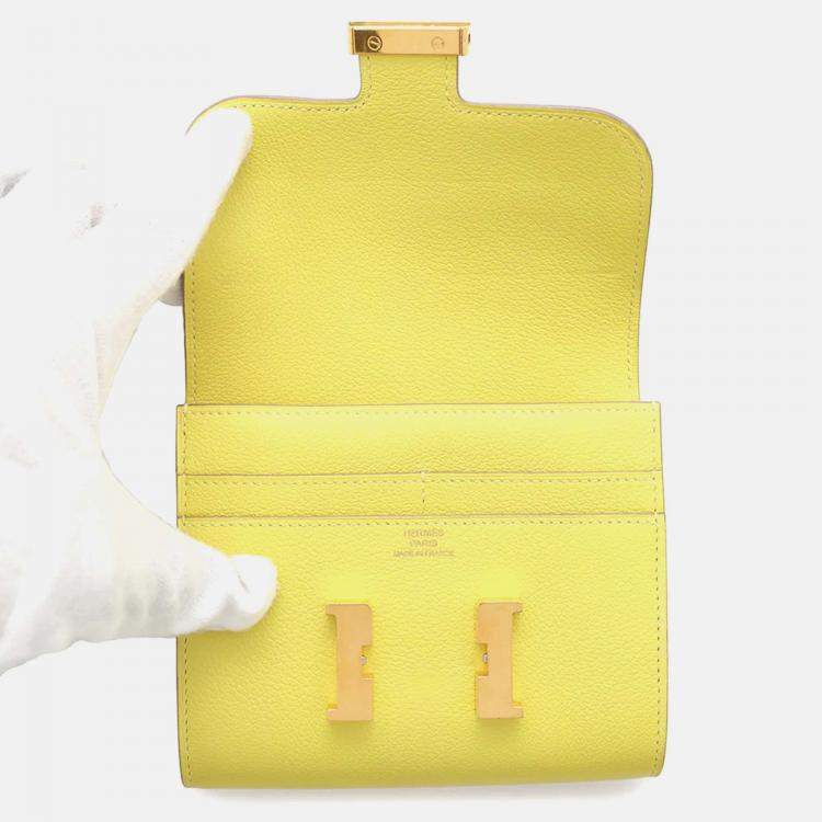 Pre Owned Hermes Constance Slim Lime Evercolor Wallet