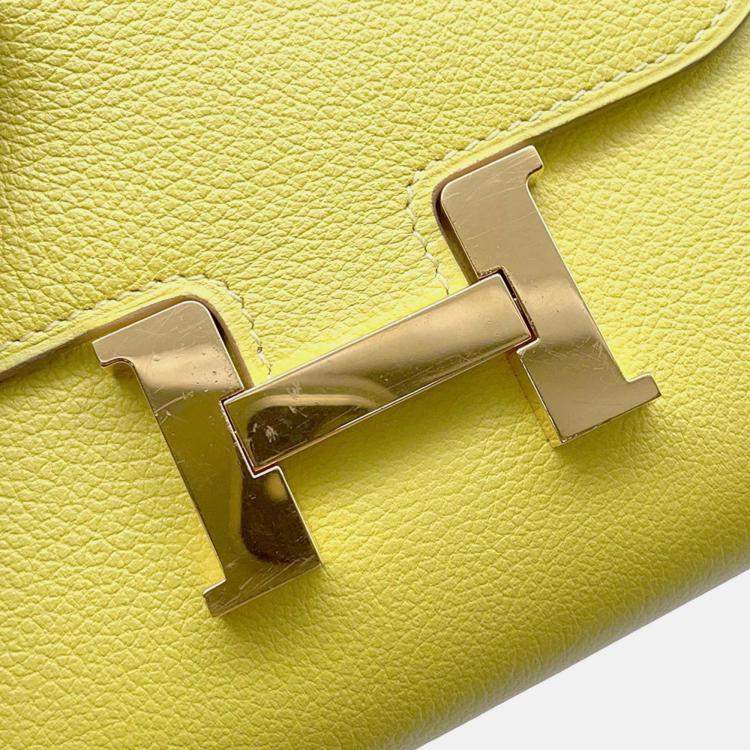 Pre Owned Hermes Constance Slim Lime Evercolor Wallet