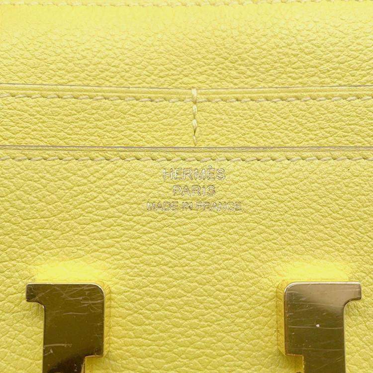 Pre Owned Hermes Constance Slim Lime Evercolor Wallet