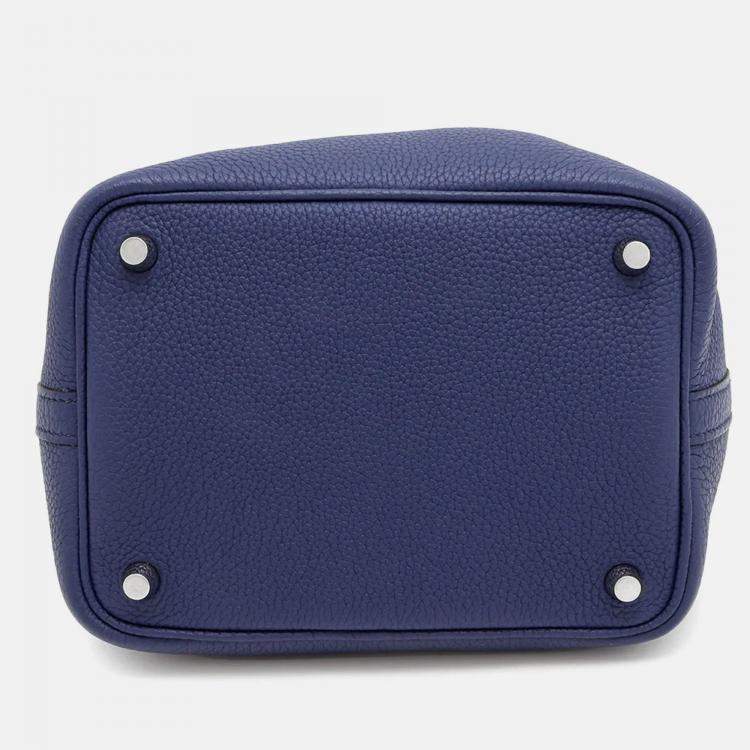 Pre Owned Hermes Picotin Lock 18 Blue Encre Taurillon Clemence Bucket Bag